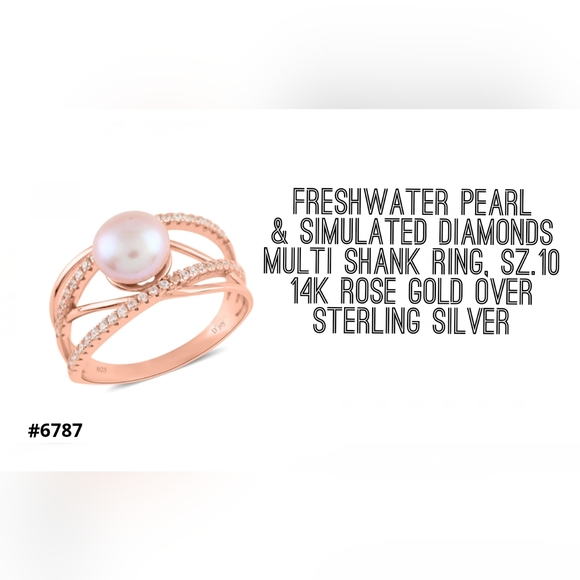 Natural freshwater pearl & simulated diamond and ing, Sz.10, rose gold O/L - Picture 1 of 3